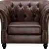 Chesterfield Fauteuil Aquitaine Van Microvezel Effect Lived-In Leer - Bruin-Vente-unique Hot