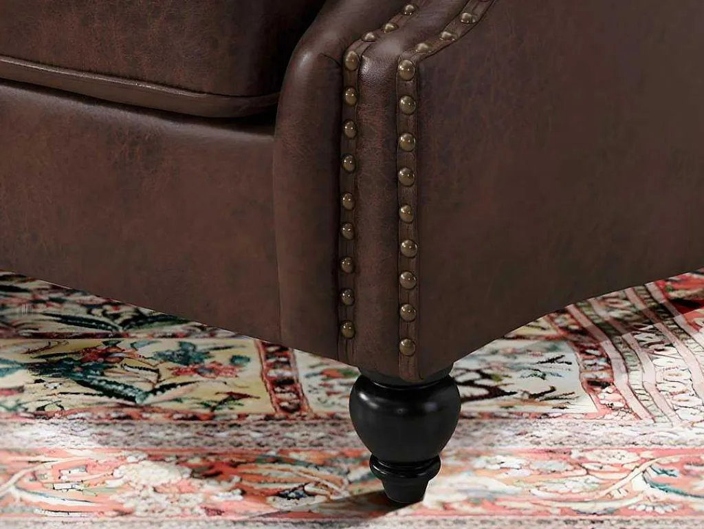 Chesterfield Fauteuil Aquitaine Van Microvezel Effect Lived-In Leer - Bruin-Vente-unique Hot