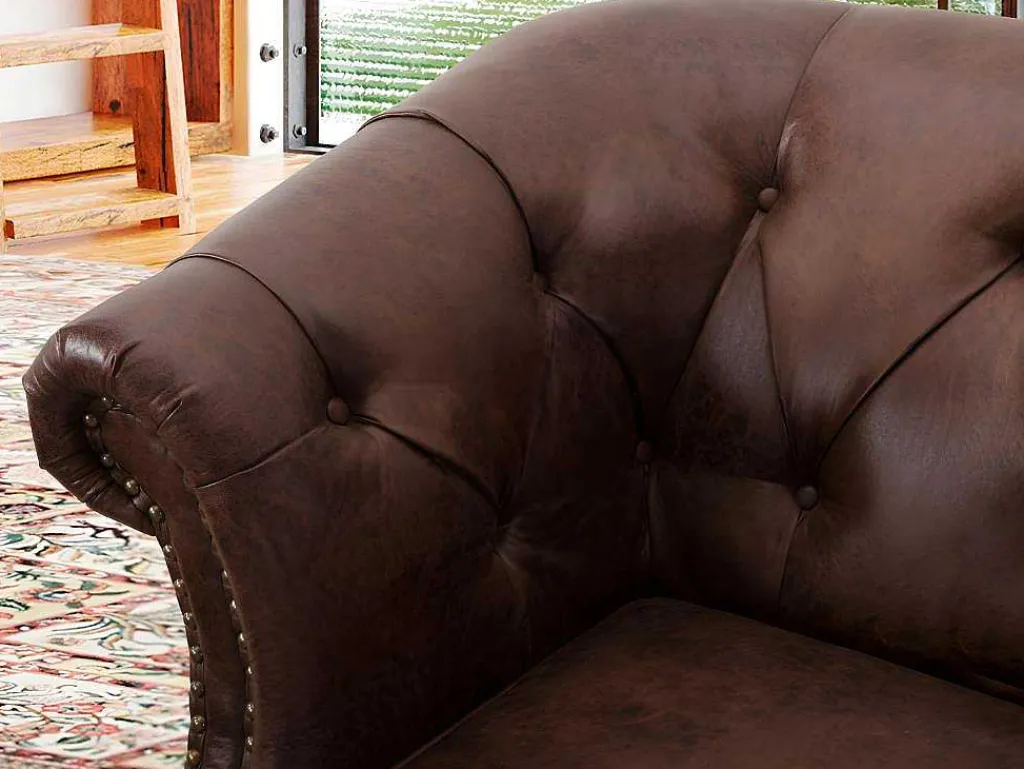 Chesterfield Fauteuil Aquitaine Van Microvezel Effect Lived-In Leer - Bruin-Vente-unique Hot
