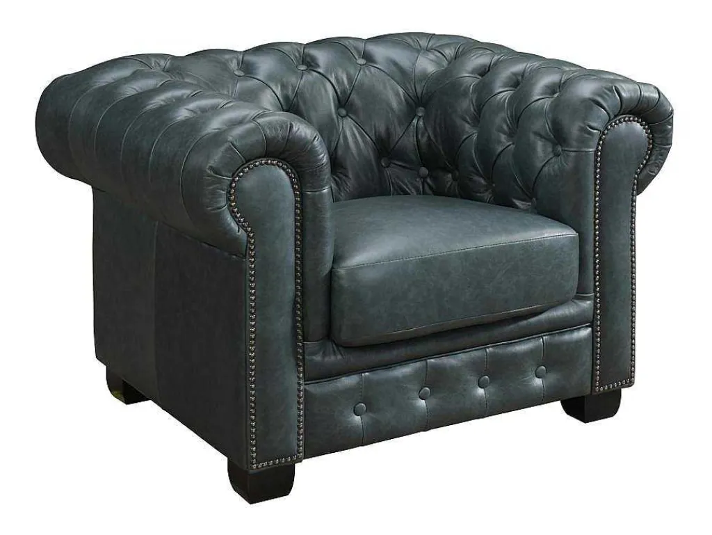 Chesterfield Fauteuil Brenton 100% Buffelleer - Spaans Groen-LINEA SOFA Outlet