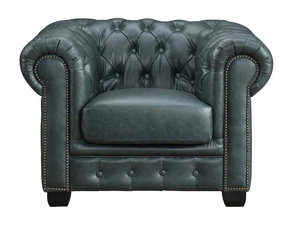 Chesterfield Fauteuil Brenton 100% Buffelleer - Spaans Groen-LINEA SOFA Outlet