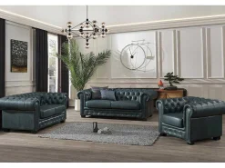 Chesterfield Fauteuil Brenton 100% Buffelleer - Spaans Groen-LINEA SOFA Outlet