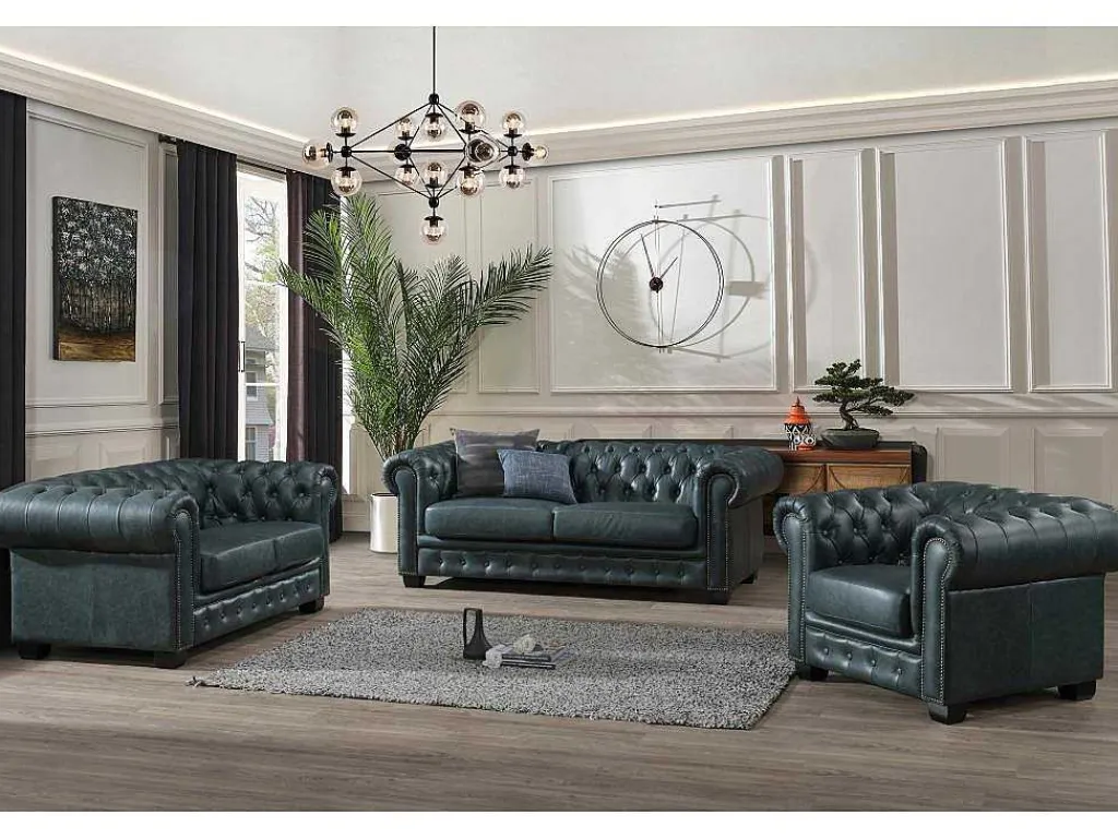 Chesterfield Fauteuil Brenton 100% Buffelleer - Spaans Groen-LINEA SOFA Outlet