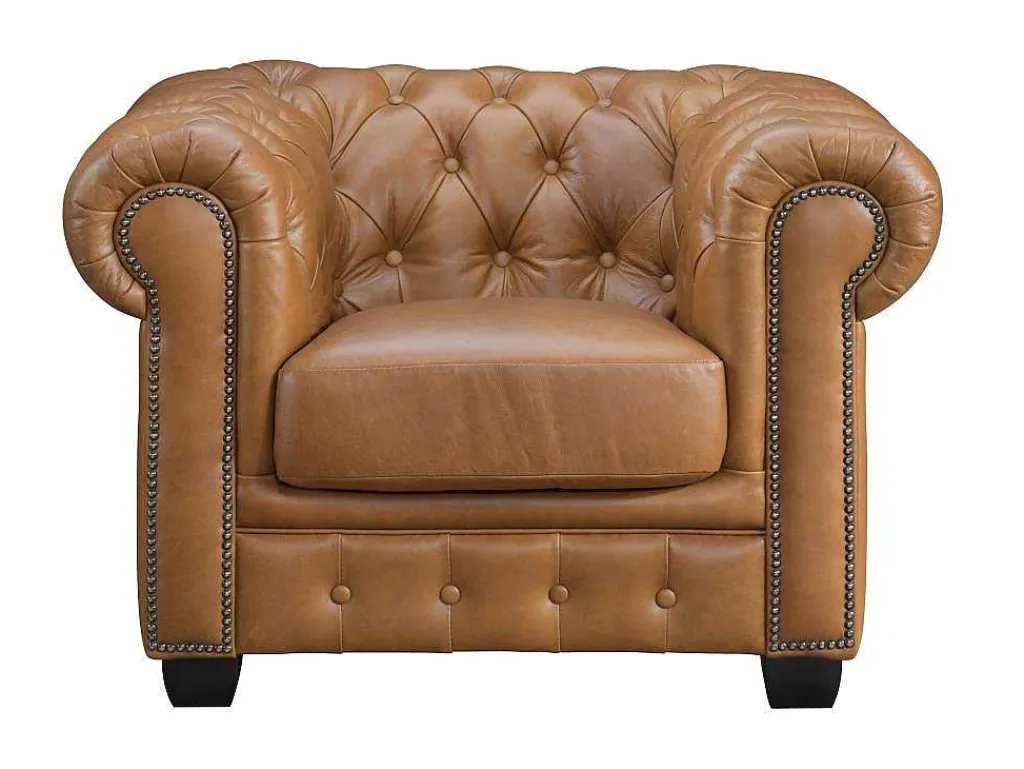 Chesterfield Fauteuil Brenton 100% Buffelleer - Vintage Caramel-LINEA SOFA Outlet