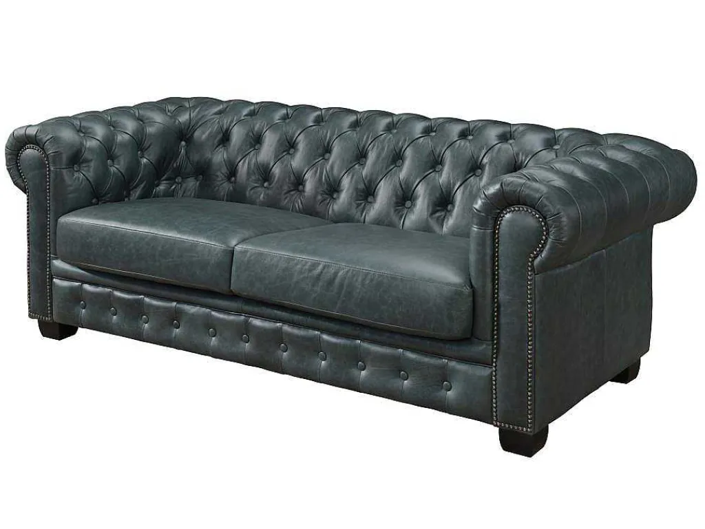 Chesterfield Zitbank 3 + 2 + 1 Plaatsen Brenton 100% Buffelleer - Spaans Groen-LINEA SOFA Clearance