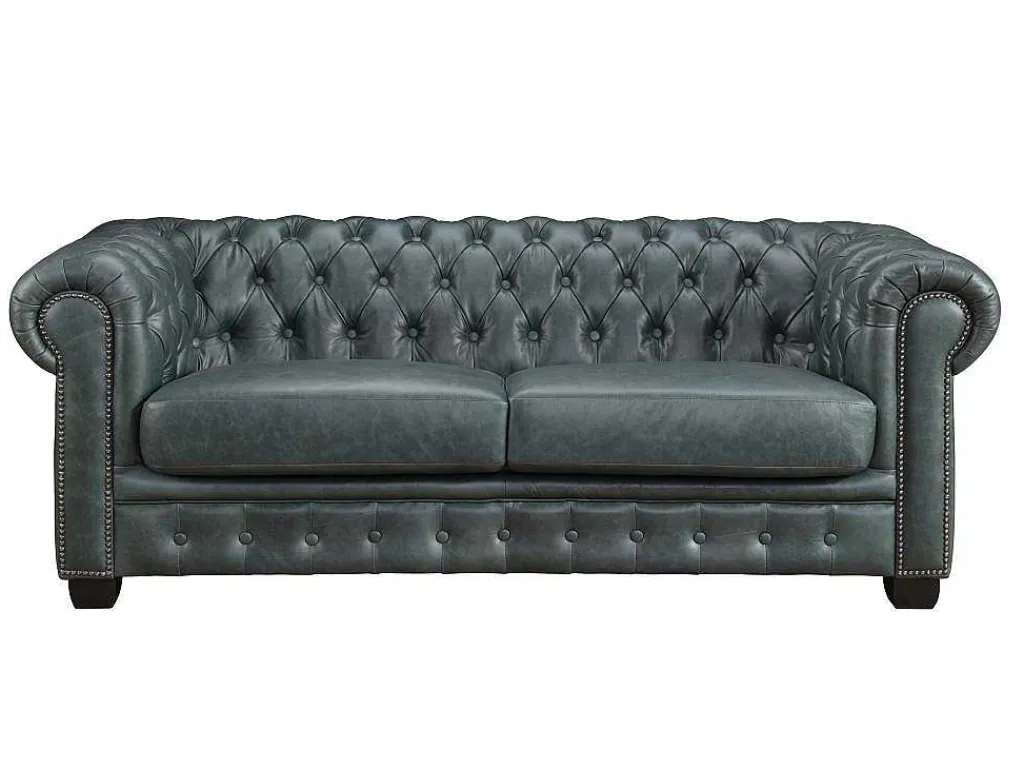 Chesterfield Zitbank 3 + 2 + 1 Plaatsen Brenton 100% Buffelleer - Spaans Groen-LINEA SOFA Clearance