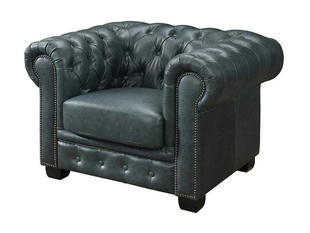 Chesterfield Zitbank 3 + 2 + 1 Plaatsen Brenton 100% Buffelleer - Spaans Groen-LINEA SOFA Clearance