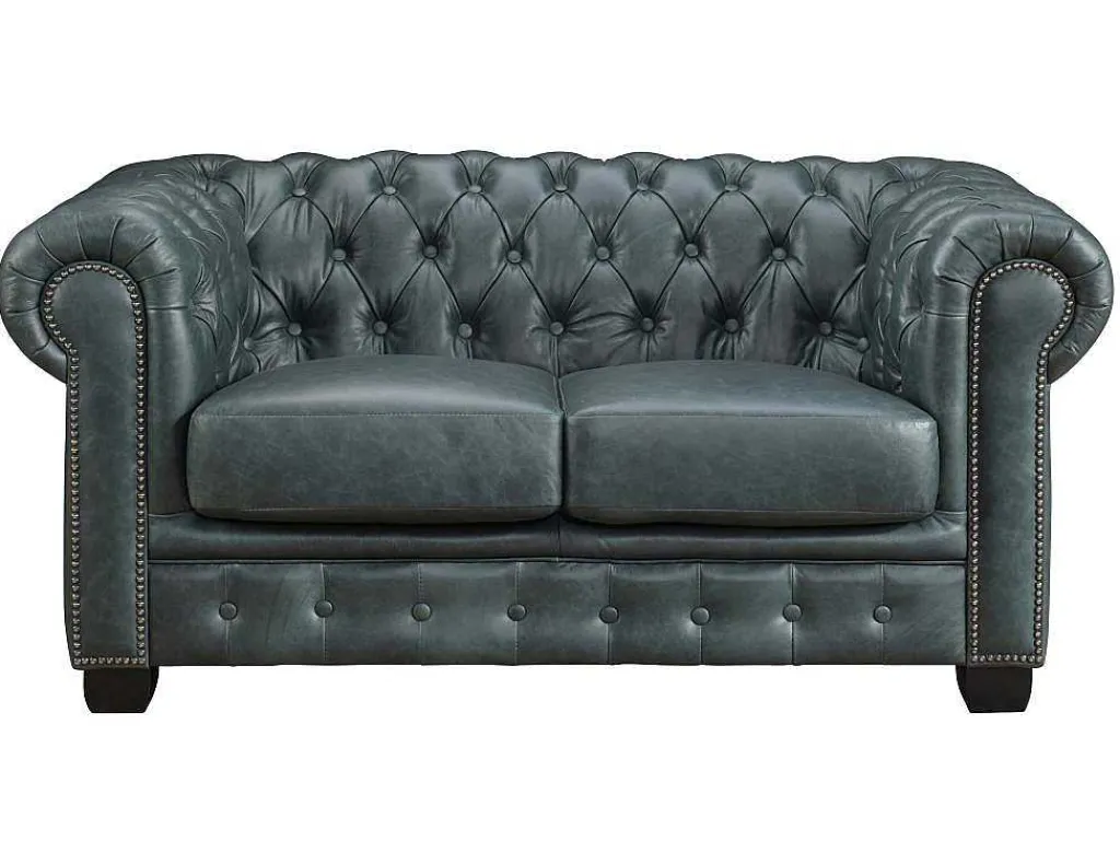 Chesterfield Zitbank 3 + 2 + 1 Plaatsen Brenton 100% Buffelleer - Spaans Groen-LINEA SOFA Clearance