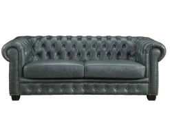 Chesterfield Zitbank 3 + 2 Plaatsen Brenton 100% Buffelleer - Spaans Groen-LINEA SOFA Clearance