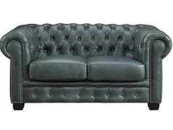 Chesterfield Zitbank 3 + 2 Plaatsen Brenton 100% Buffelleer - Spaans Groen-LINEA SOFA Clearance