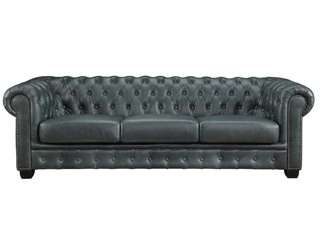 Chesterfield Zitbank 4 Plaatsen Brenton 100% Buffelleer - Spaans Groen-LINEA SOFA Outlet