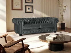 Chesterfield 3-Zitsbank Brenton 100% Buffelleer - Spaans Groen-LINEA SOFA Outlet