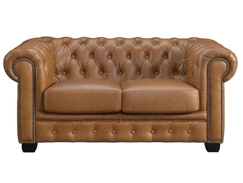 Chesterfield 2-Zitsbank Brenton 100% Buffelleer - Vintage Caramel-LINEA SOFA Best