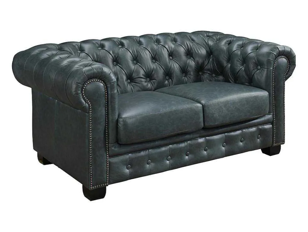 Chesterfield 2-Zitsbank Brenton 100% Buffelleer - Spaans Groen-LINEA SOFA Sale