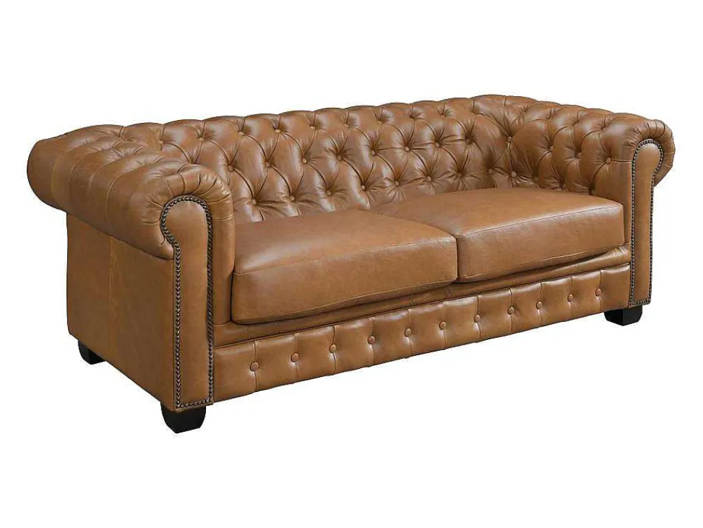 Chesterfield 3-Zitsbank Brenton 100% Buffelleer - Vintage Caramel-LINEA SOFA Hot
