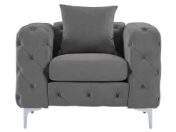 Chesterfield-Fauteuil Van Antracietgrijs Velours Edwina-Vente-unique Discount