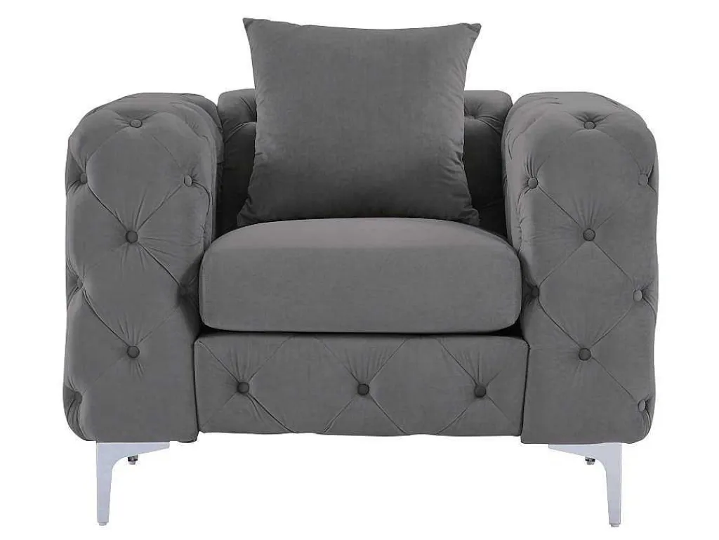 Chesterfield-Fauteuil Van Antracietgrijs Velours Edwina-Vente-unique Discount