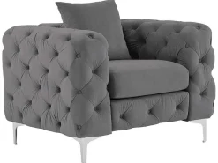 Chesterfield-Fauteuil Van Antracietgrijs Velours Edwina-Vente-unique Discount