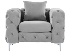 Chesterfield-Fauteuil Van Lichtgrijs Velours Edwina-Vente-unique New