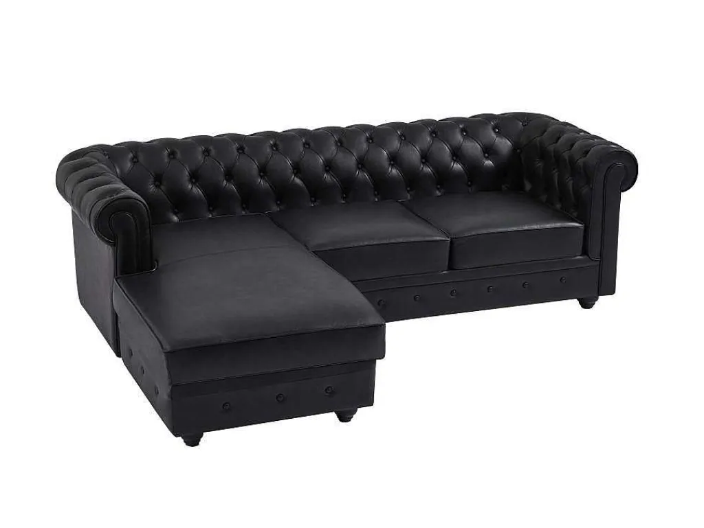 Chesterfield-Hoekbank Met Hoek Links Van Zwart Leer Toledo-Vente-unique Online