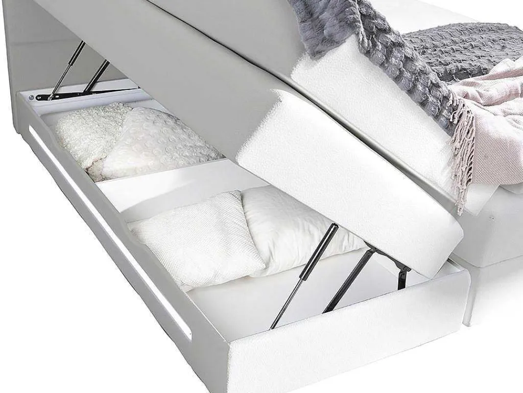 Complete Boxspring Met Hoofdeinde Met Leds, Bedbodem Met Opbergruimte, Matras En Dekmatras - Wit - Kunstleer - 160 X 200 Cm - Keros Van-DREAMEA Online