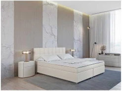 Complete Boxspringset Met Hoofdbord + Bedbodems + Matras + Dekmatras Siero Van Ysmee - 180 X 200 Cm - Stof - Ivoor-Ysmée Sale