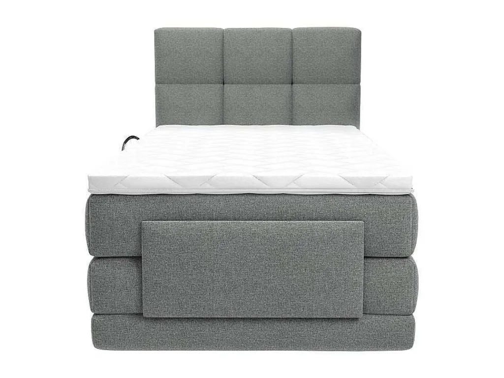 Complete Boxspringset Met Gestoffeerd Hoofdbord Met Elektrische Relaxbedbodems Met Matras Met Topmatras 100 X 200 Cm Stoffen Bekleding Lichtgrijs Lodi Van-Palacio Best