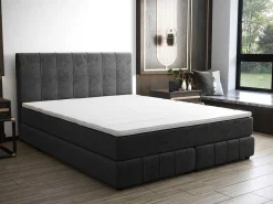 Complete Set Met Boxspring En Hoofdbord + Bedbodem + Matras + Topmatras - 160 X 200 Cm - Fluweel - Donkergrijs - Hida Van Ysmee-Ysmée Clearance