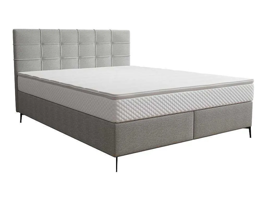 Complete Set Met Boxspring En Gecapitonneerd Hoofdbord + Bedbodem + Matras + Topmatras - 180 X 200 Cm - Stof - Lichtgrijs - Inao Van Ysmee-Ysmée Best