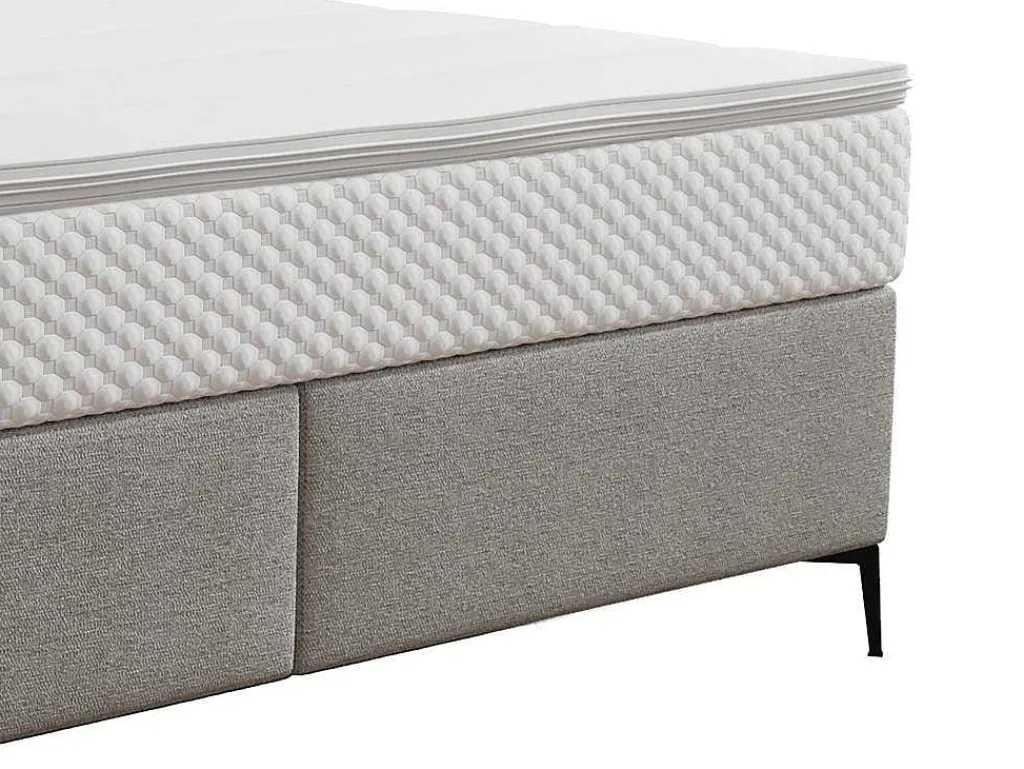 Complete Set Met Boxspring En Gecapitonneerd Hoofdbord + Bedbodem + Matras + Topmatras - 180 X 200 Cm - Stof - Lichtgrijs - Inao Van Ysmee-Ysmée Best