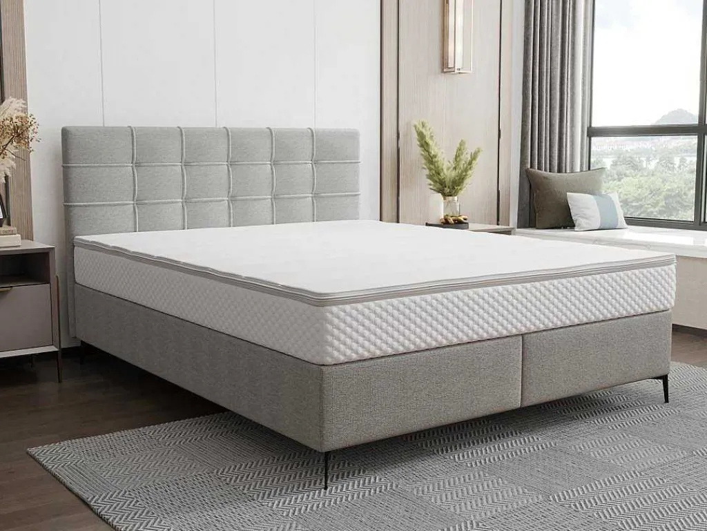 Complete Set Met Boxspring En Gecapitonneerd Hoofdbord + Bedbodem + Matras + Topmatras - 180 X 200 Cm - Stof - Lichtgrijs - Inao Van Ysmee-Ysmée Best