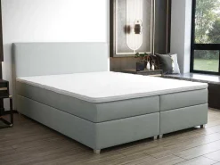 Complete Set Met Boxspring En Hoofdbord + Bedbodem + Matras + Topmatras - 180 X 200 Cm - Stof - Lichtgrijs - Onan Van Ysmee-Ysmée Outlet