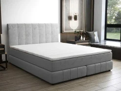 Complete Set Met Boxspring En Hoofdbord + Bedbodem + Matras + Topmatras - 160 X 200 Cm - Fluweel - Lichtgrijs - Hida Van Ysmee-Ysmée Best