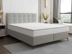 Complete Set Met Boxspring En Gecapitonneerd Hoofdbord + Bedbodem + Matras + Topmatras - 160 X 200 Cm - Stof - Lichtgrijs - Inao Van Ysmee-Ysmée Online