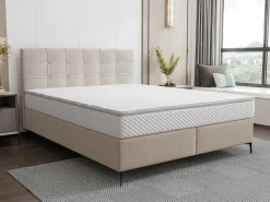 Complete Set Met Boxspring En Gecapitonneerd Hoofdbord + Bedbodem + Matras + Topmatras - 180 X 200 Cm - Stof - Beige - Inao Van Ysmee-Ysmée Online