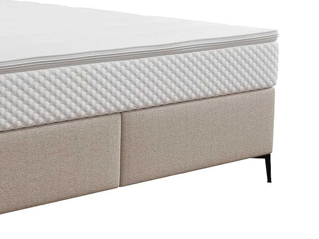 Complete Set Met Boxspring En Gecapitonneerd Hoofdbord + Bedbodem + Matras + Topmatras - 180 X 200 Cm - Stof - Beige - Inao Van Ysmee-Ysmée Online
