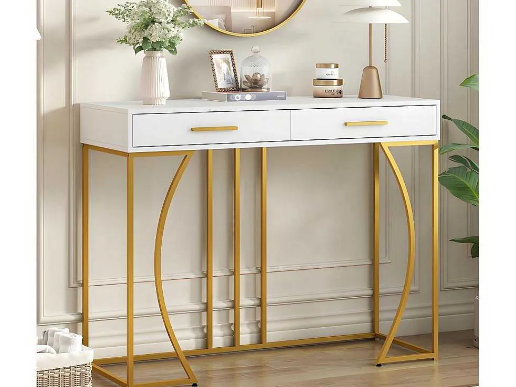 Console Met 2 Lades - Moderne Stijl - Wit & Goud-ModernLuxe Sale