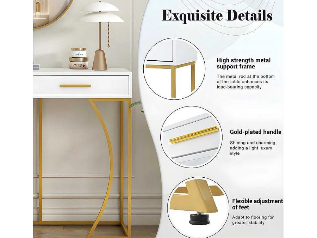 Console Met 2 Lades - Moderne Stijl - Wit & Goud-ModernLuxe Sale