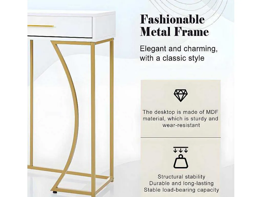 Console Met 2 Lades - Moderne Stijl - Wit & Goud-ModernLuxe Sale