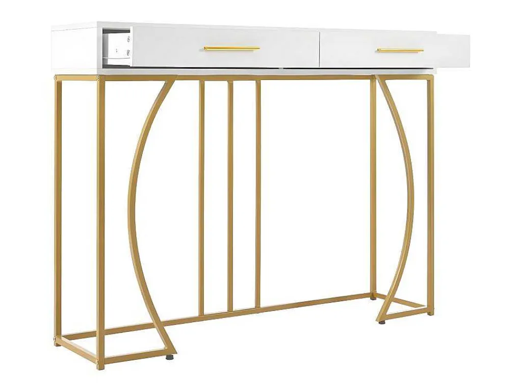 Console Met 2 Lades - Moderne Stijl - Wit & Goud-ModernLuxe Sale