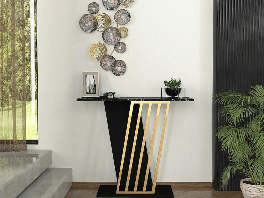 Consoletafel - Zwart Marmereffect En Goud - Orsona-Vente-unique Online