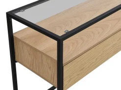 Consoletafel Met 2 Lades Van Mdf, Gehard Glas En Metaal - Licht Naturel - Camata-Vente-unique Sale