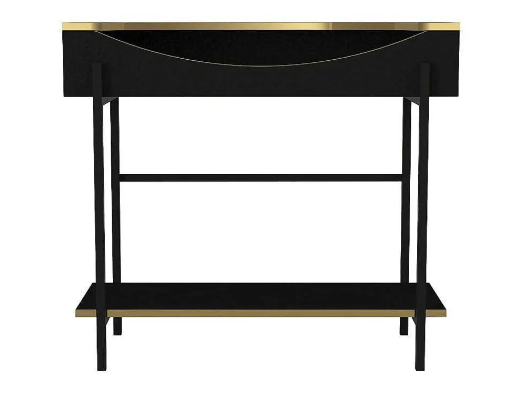 Consoletafel Met 1 Plank En 1 Nis - Zwart En Goudkleurig - Meriova-Vente-unique New