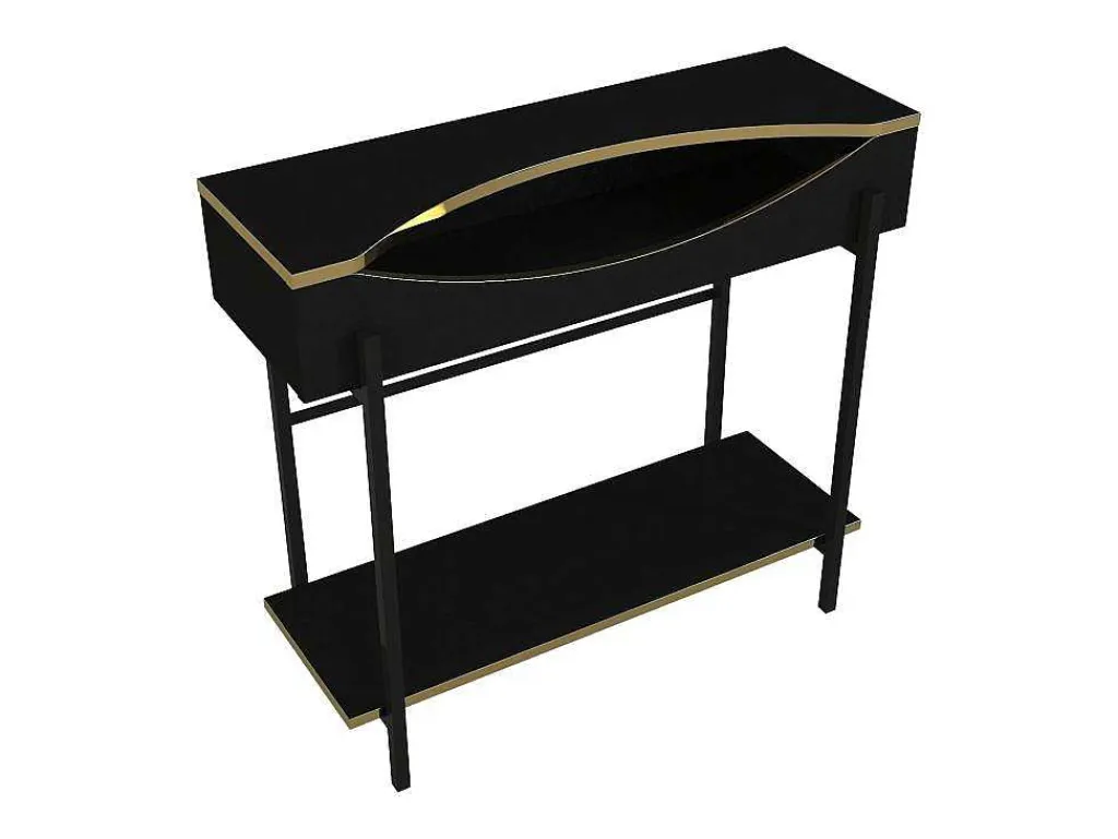Consoletafel Met 1 Plank En 1 Nis - Zwart En Goudkleurig - Meriova-Vente-unique New