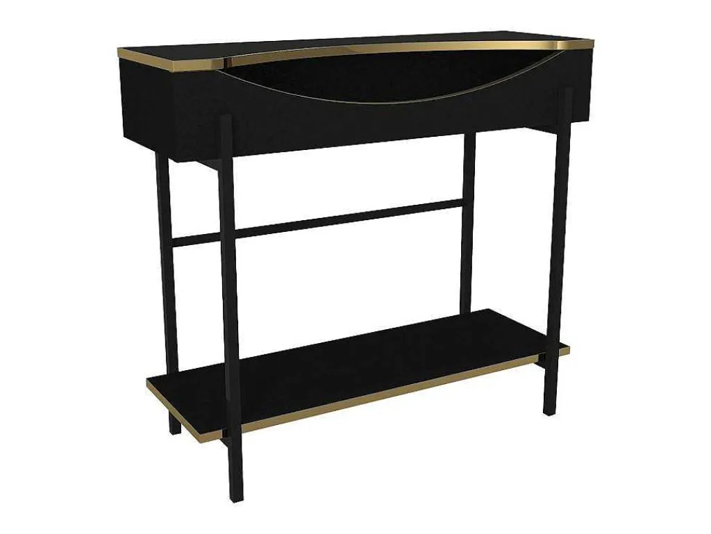 Consoletafel Met 1 Plank En 1 Nis - Zwart En Goudkleurig - Meriova-Vente-unique New