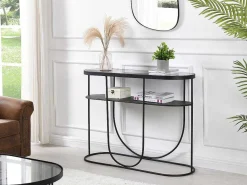 Consoletafel Met 1 Plank Van Metaal En Gerookt Glas - Zwart En Transparant - Pretoria-Vente-unique Sale