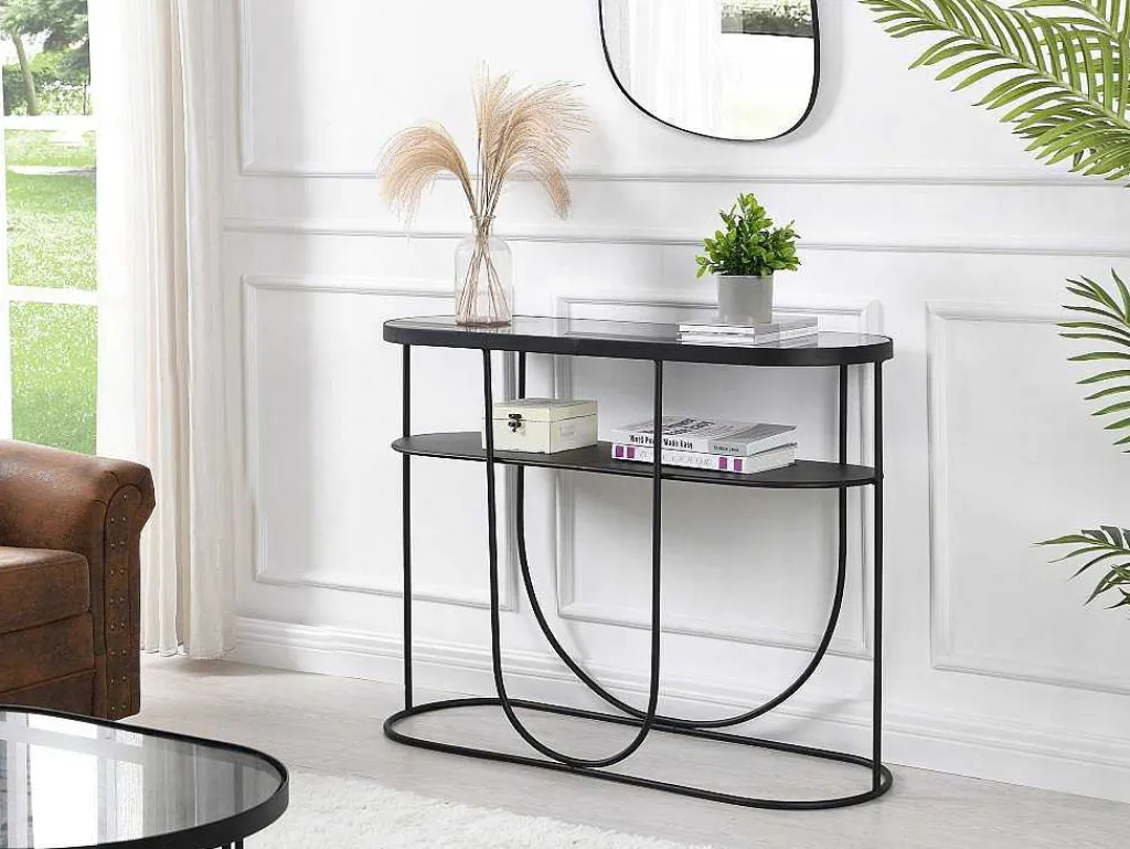 Consoletafel Met 1 Plank Van Metaal En Gerookt Glas - Zwart En Transparant - Pretoria-Vente-unique Sale