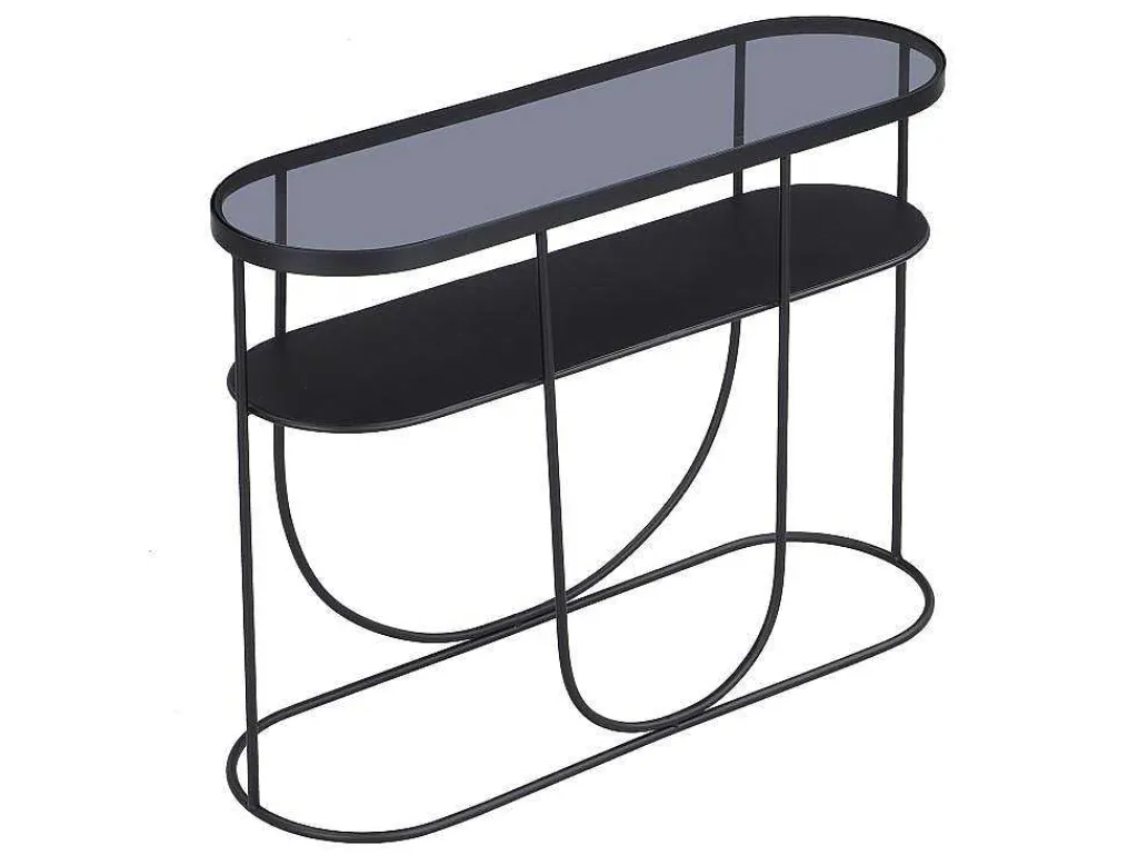Consoletafel Met 1 Plank Van Metaal En Gerookt Glas - Zwart En Transparant - Pretoria-Vente-unique Sale