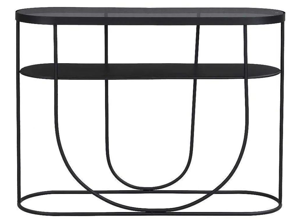 Consoletafel Met 1 Plank Van Metaal En Gerookt Glas - Zwart En Transparant - Pretoria-Vente-unique Sale
