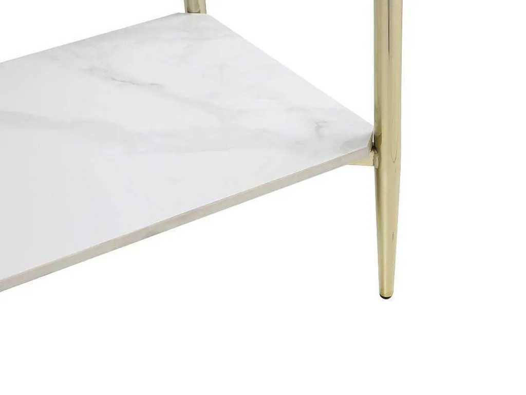 Consoletafel Met 1 Plank Van Keramiek En Metaal - Wit Marmereffect En Goud - Madola-Vente-unique